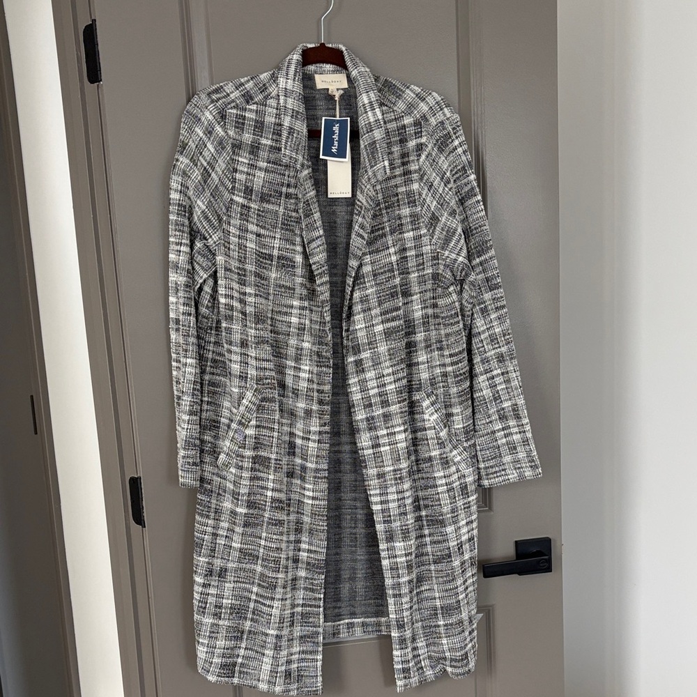 Melloday Black and White Plaid Trench Coat